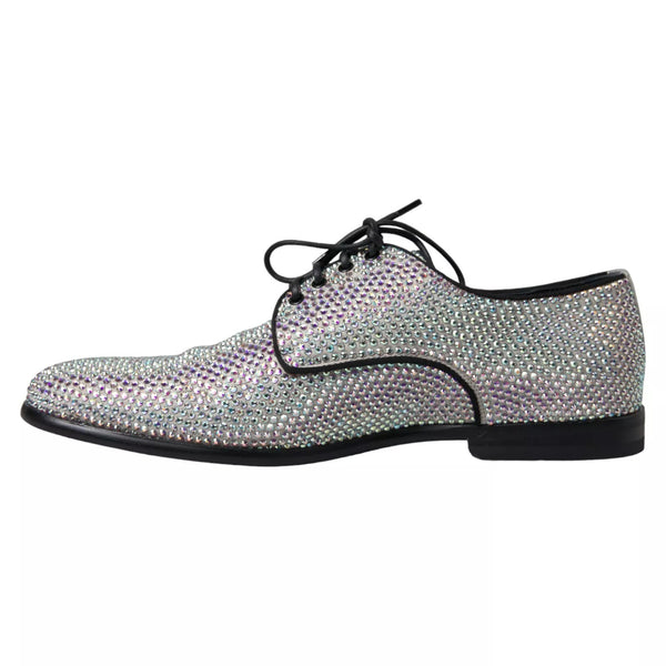 Dolce & Gabbana Silver Leather Rhinestones Derby Shoes