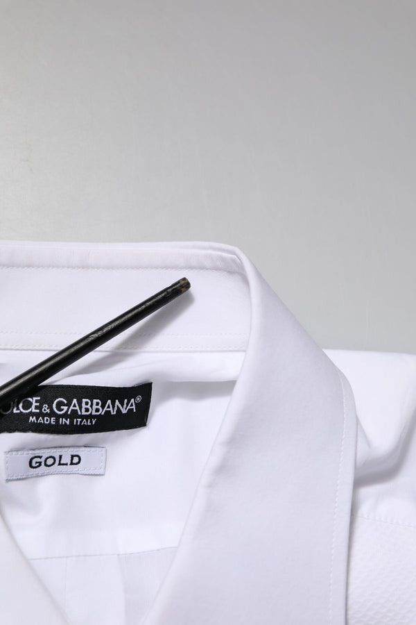 Dolce & Gabbana White Bib Cotton Poplin GOLD Men Formal Shirt