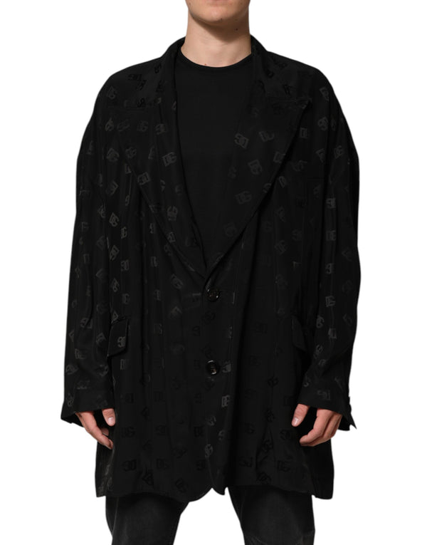 Dolce & Gabbana Black Polyester Logo Monogram Coat Jacket