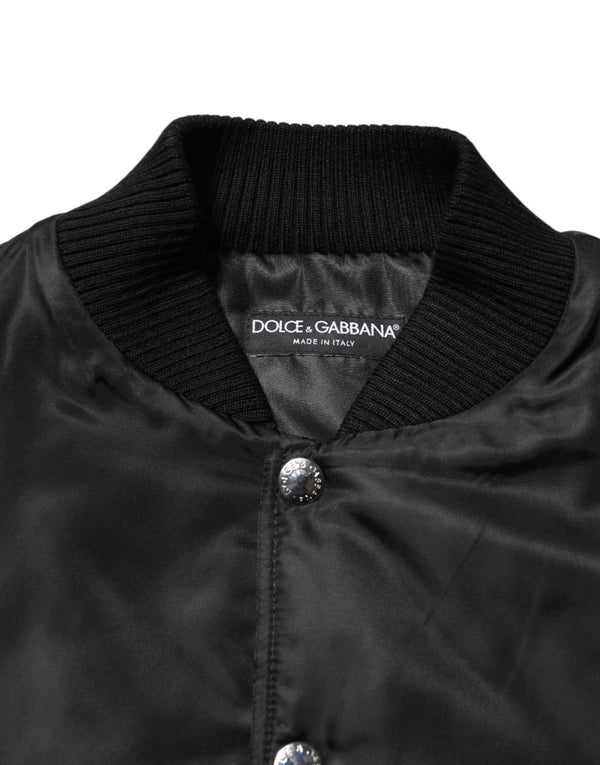 Dolce & Gabbana Black Polyester Logo Plaque Bomber Jacket