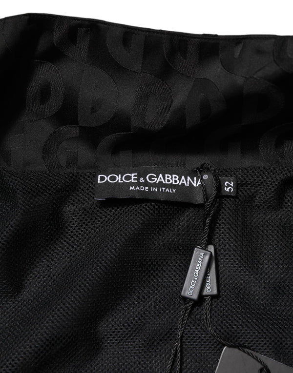Dolce & Gabbana Black Jacquard Men Full Zip Bomber Sweater