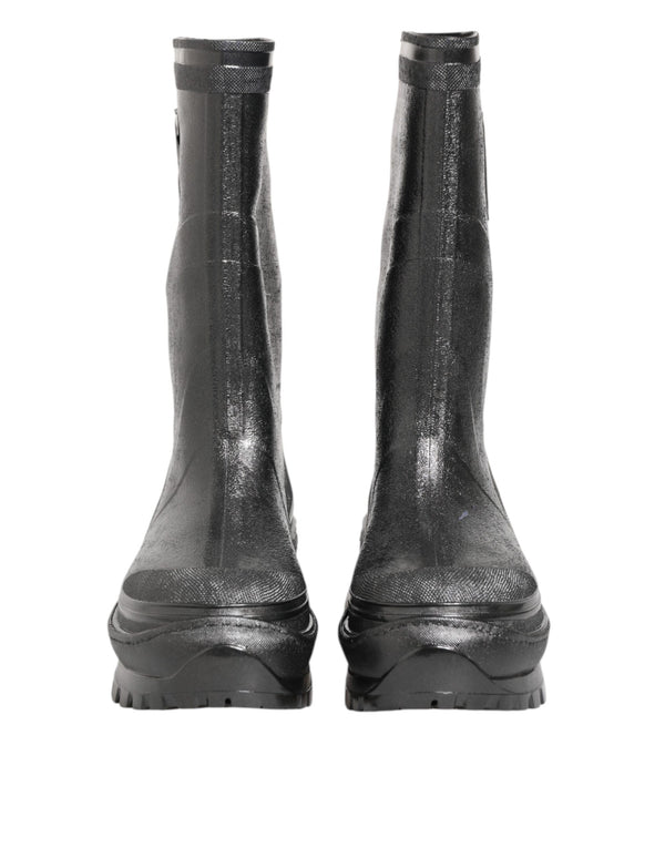 Dolce & Gabbana Metallic Black Pull On Rain Boots Shoes