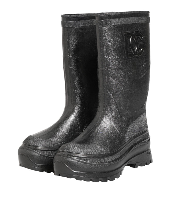 Dolce & Gabbana Metallic Black Pull On Rain Boots Shoes