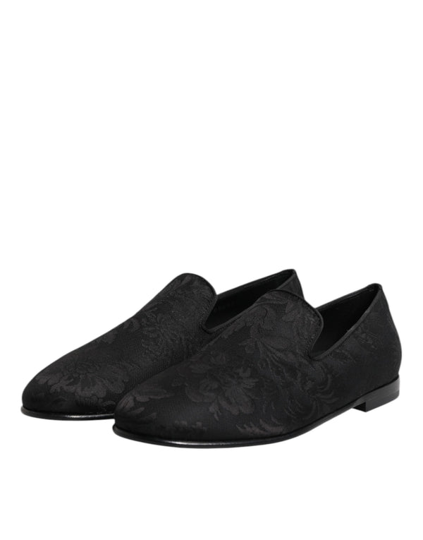 Dolce & Gabbana Black Floral Brocade Loafers Men Dress Shoes