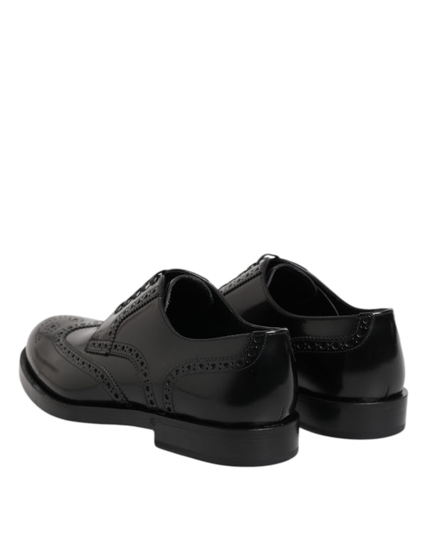 Dolce & Gabbana Black Leather Derby Wingtip Formal Shoes