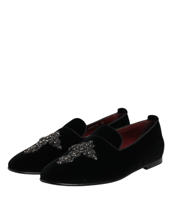 Dolce & Gabbana Black Suede Cross Slip On Loafers Dress Shoes