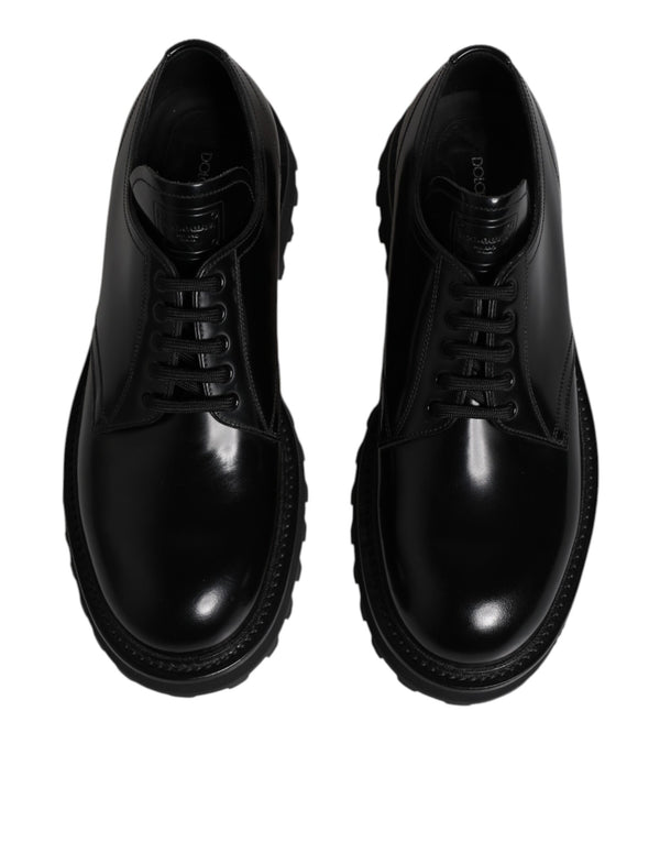 Dolce & Gabbana Black Leather Lace Up Trekking Dress Shoes
