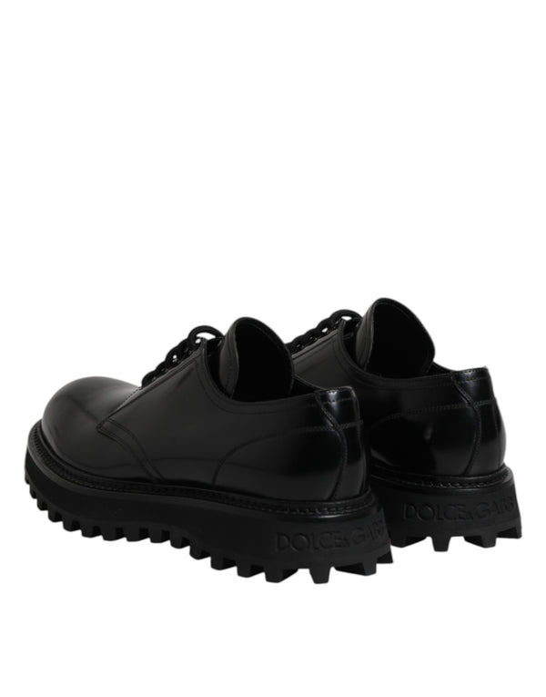 Dolce & Gabbana Black Leather Lace Up Trekking Dress Shoes
