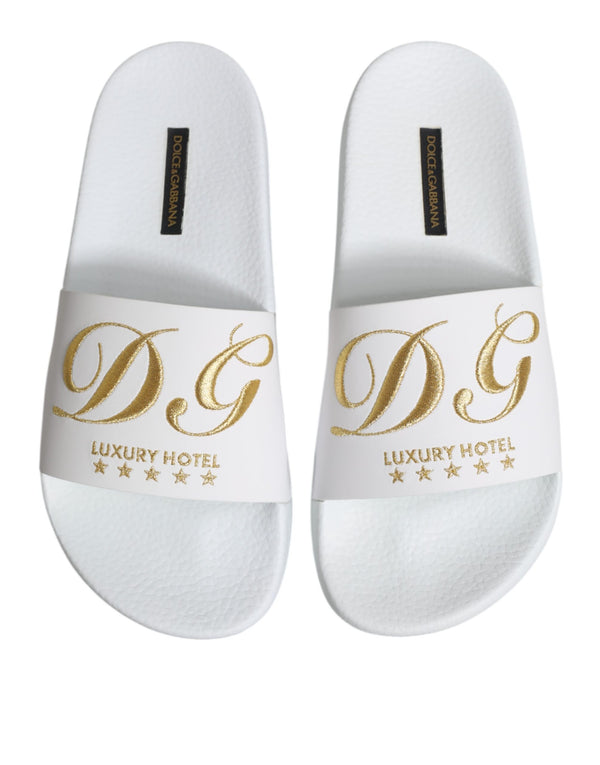 Dolce & Gabbana White Leather Slides Sandals Beachwear Shoes