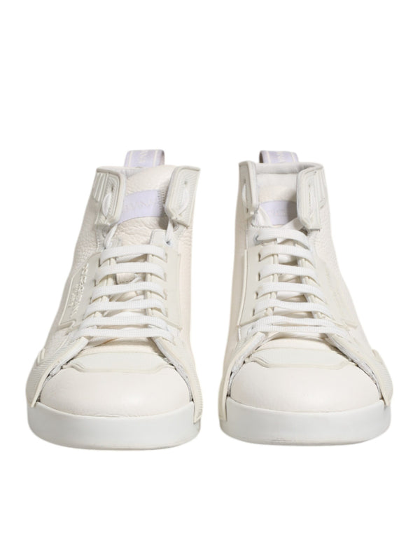 Dolce & Gabbana White Leather Mid Top Sneakers Shoes
