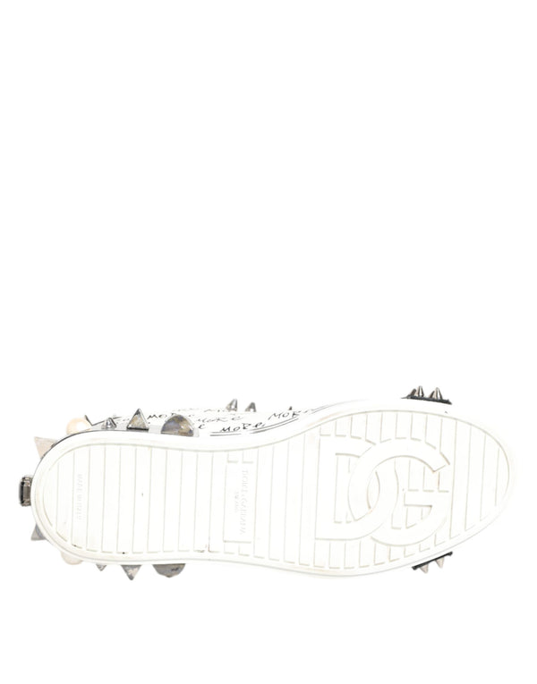 Dolce & Gabbana White Studded Printed Low Top Sneakers Shoes