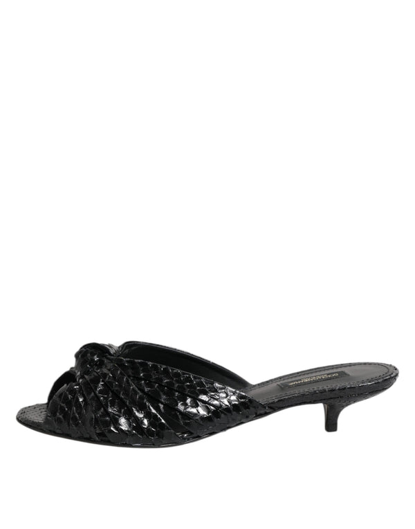 Dolce & Gabbana Black Leather Heels Slides Sandals Shoes