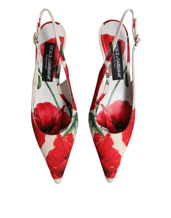 Dolce & Gabbana White Floral Heels Slingback Sandals Shoes