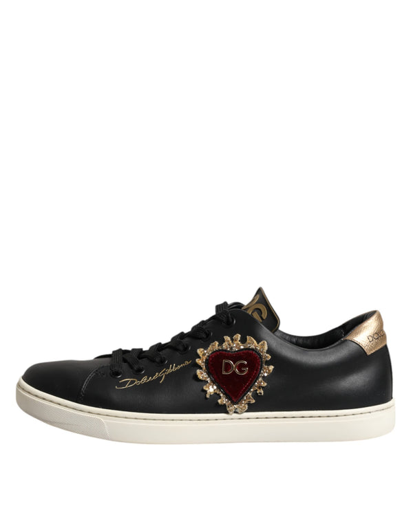 Dolce & Gabbana Black Leather Sacred Heart Sneakers Shoes