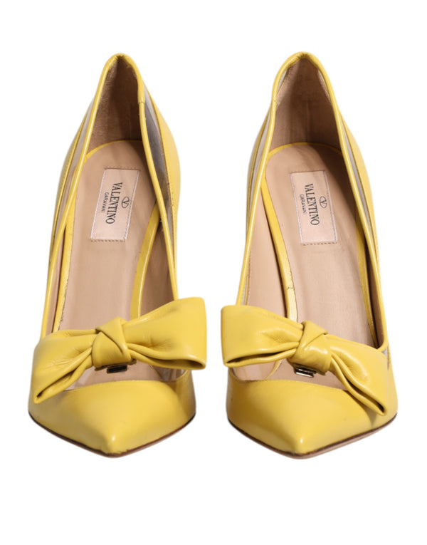 Valentino Yellow Patent Leather PVC Bow Heels Pumps Shoes