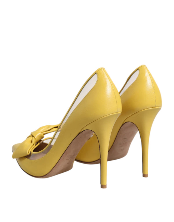 Valentino Yellow Patent Leather PVC Bow Heels Pumps Shoes