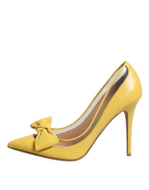 Valentino Yellow Patent Leather PVC Bow Heels Pumps Shoes