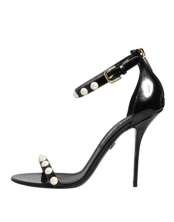Dolce & Gabbana Black KEIRA Pearl Embellished Sandals Shoes