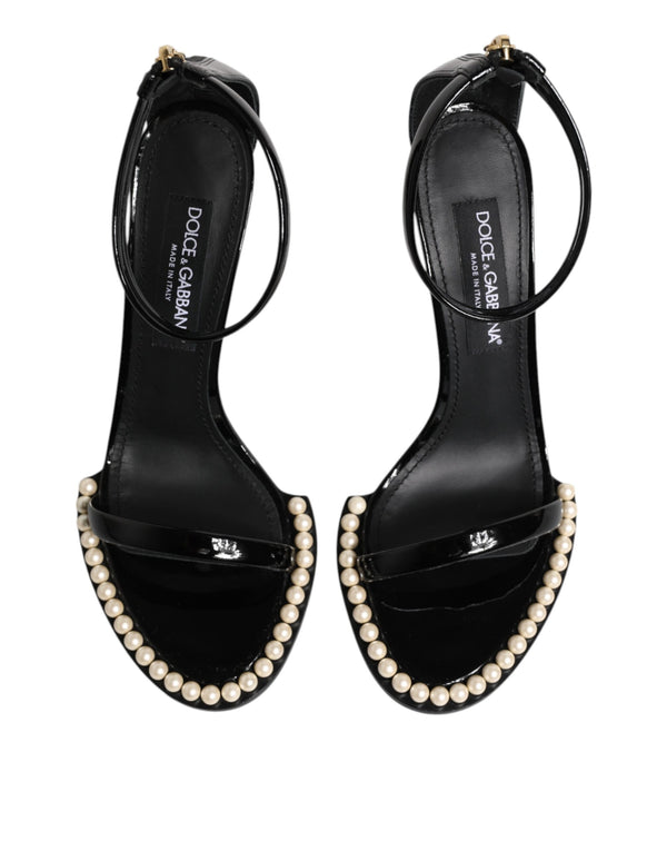 Dolce & Gabbana Black KEIRA Pearl Embellished Sandals Shoes