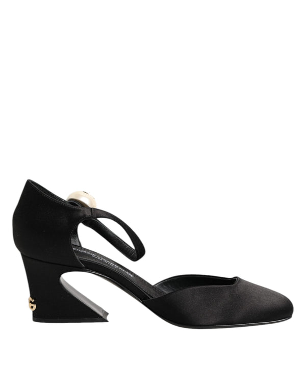Dolce & Gabbana Black Leather Logo Ankle Strap Sandals Shoes