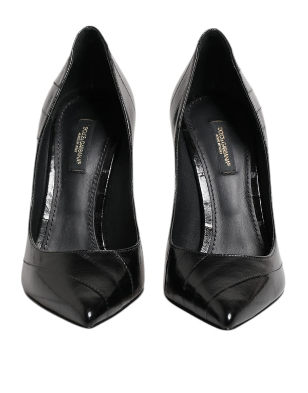 Dolce & Gabbana Black Leather Stiletto High Heels Pumps Shoes