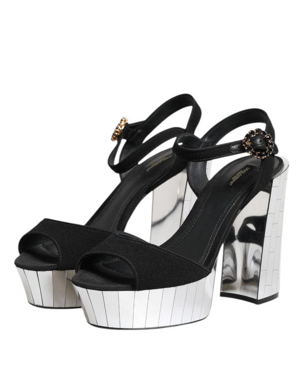 Dolce & Gabbana Black Crystal Ankle Strap Keira Sandal Shoes