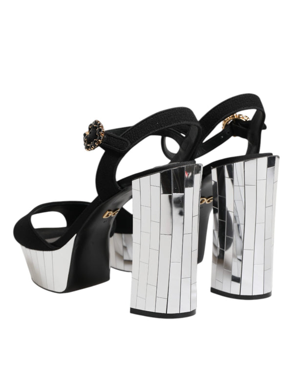 Dolce & Gabbana Black Crystal Ankle Strap Keira Sandal Shoes