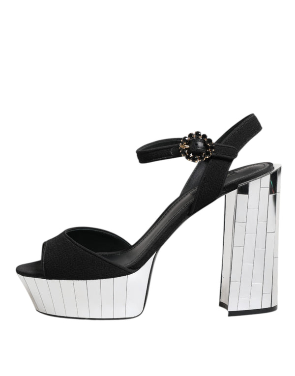 Dolce & Gabbana Black Crystal Ankle Strap Keira Sandal Shoes