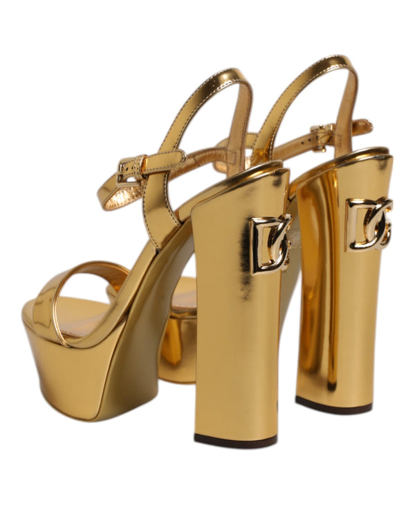 Dolce & Gabbana Gold Leather Platform Keira Sandals Shoes