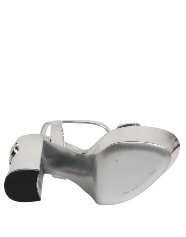 Dolce & Gabbana Silver Leather Platform Keira Sandals Shoes