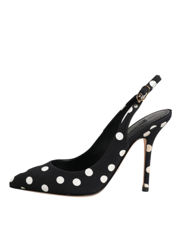 Dolce & Gabbana Black White Dotted Stiletto Slingback Shoes