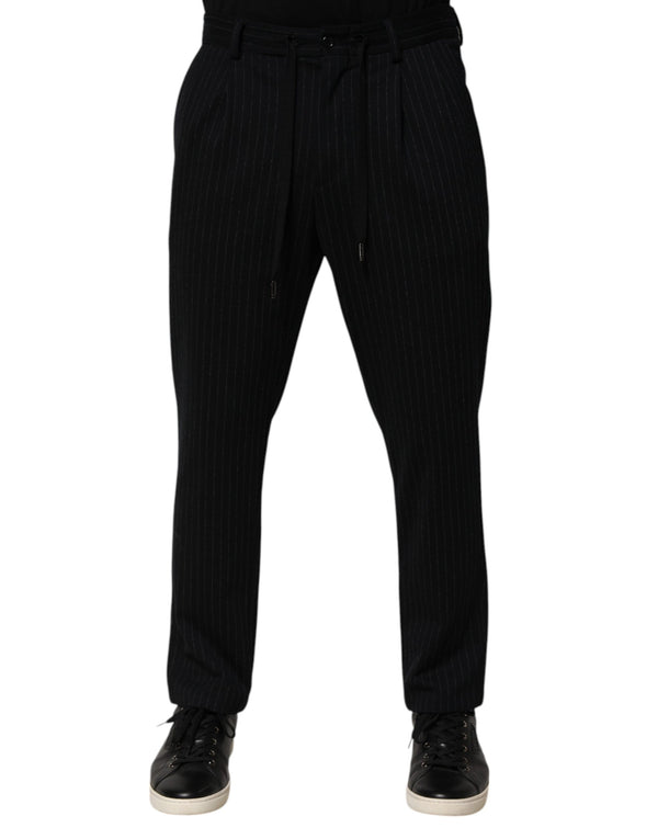 Dolce & Gabbana Black Stripes Viscose Skinny Dress Men Pants