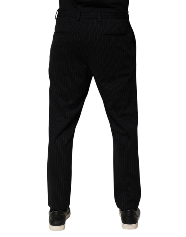 Dolce & Gabbana Black Stripes Viscose Skinny Dress Men Pants