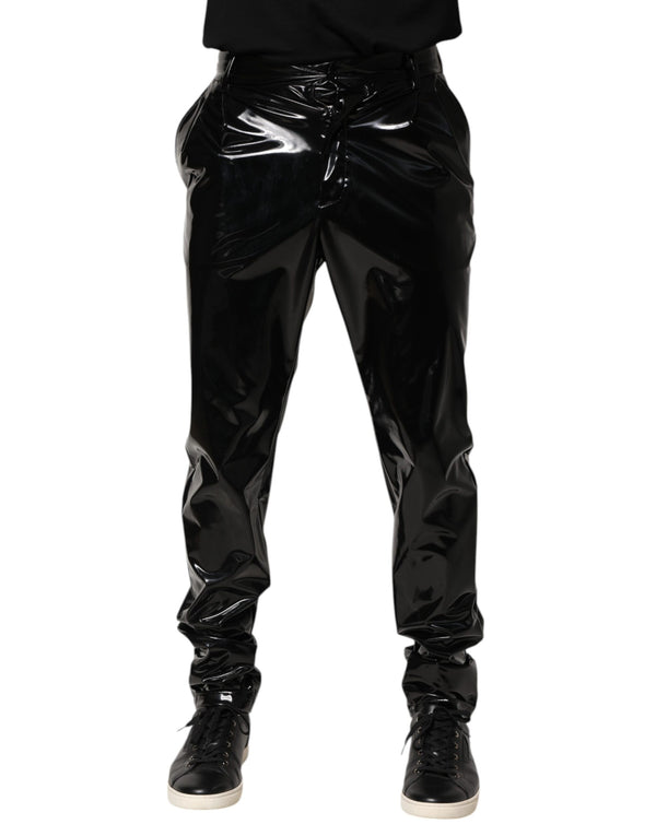 Dolce & Gabbana Black Polyester Mid Waist Men Trouser Pants