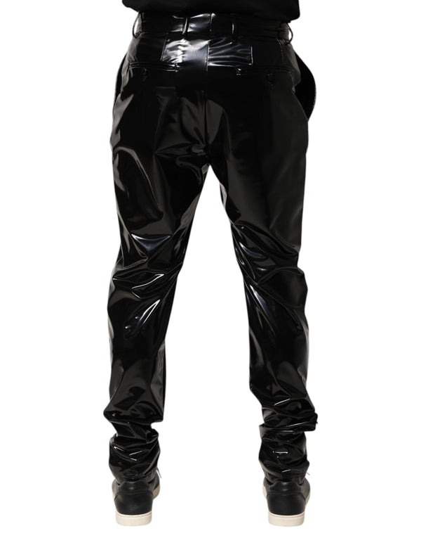 Dolce & Gabbana Black Polyester Mid Waist Men Trouser Pants