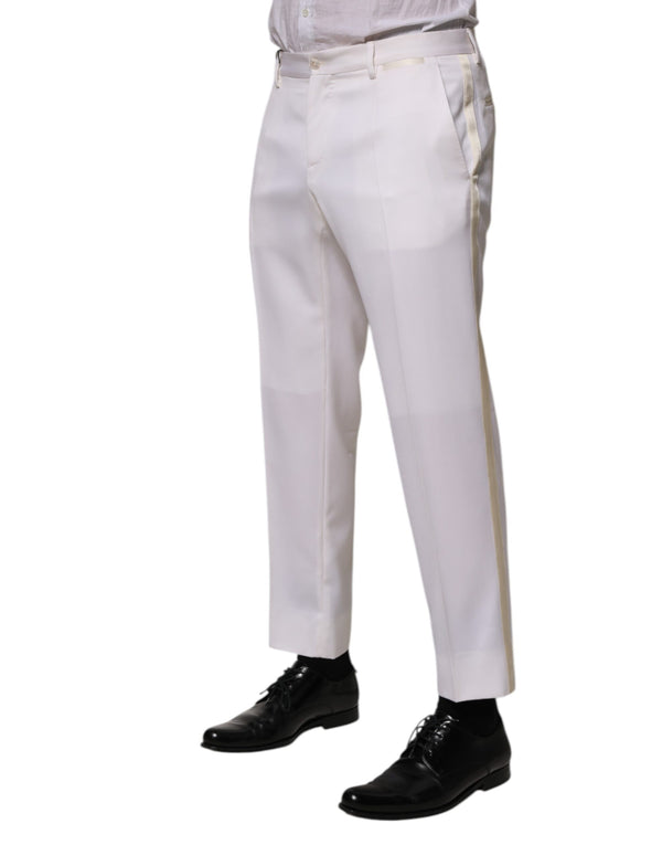 Dolce & Gabbana White Polyester Tapered Formal Trouser Pants