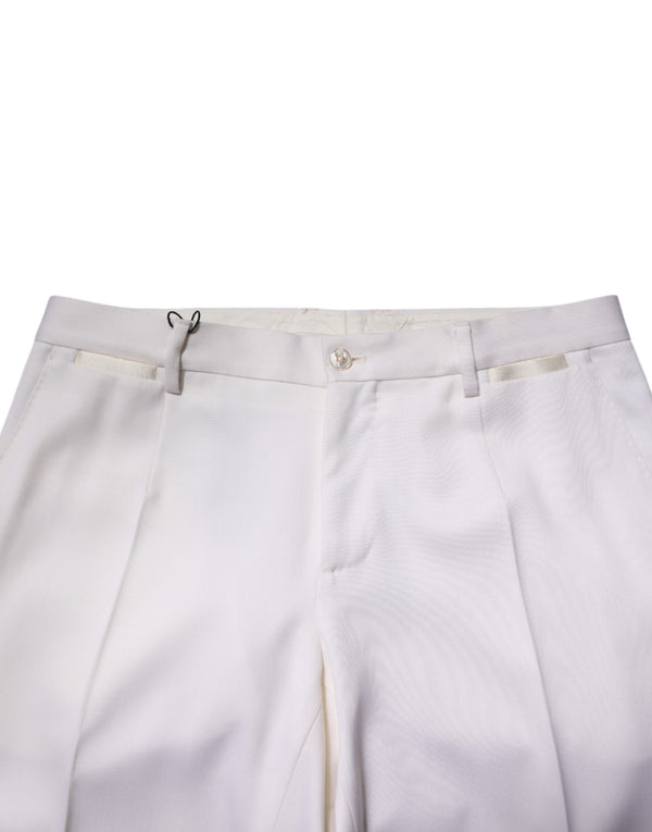 Dolce & Gabbana White Polyester Tapered Formal Trouser Pants