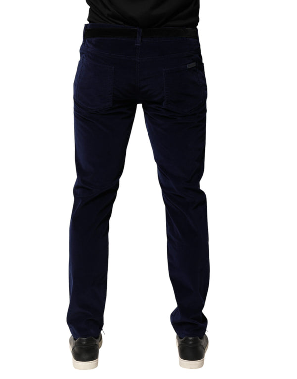 Dolce & Gabbana Navy Blue Cotton Tapered Formal Trouser Pants
