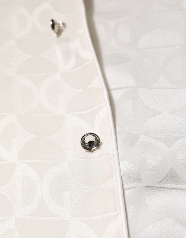 Dolce & Gabbana White Silk DG Logo Print Long Sleeves Shirt