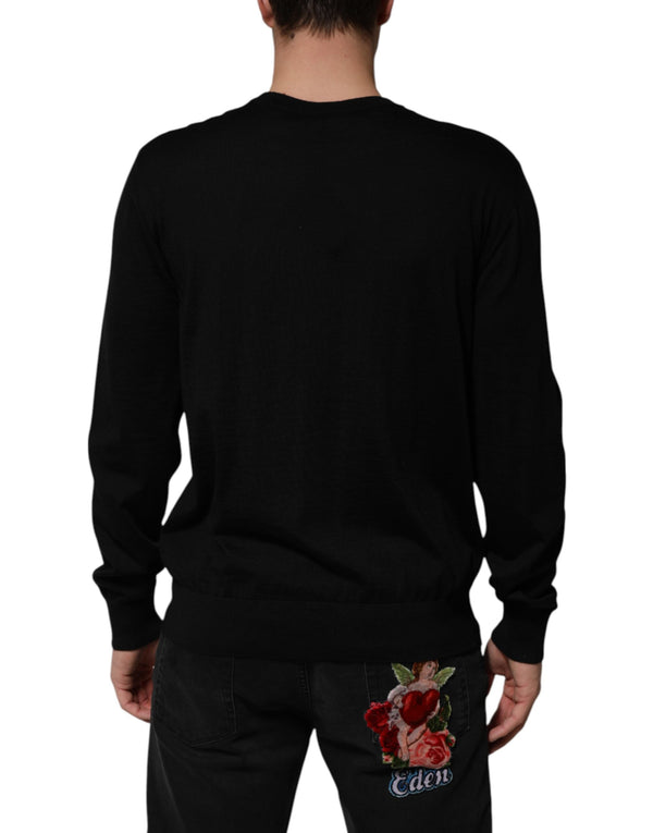 Dolce & Gabbana Black Cashmere Cherub Print Baroque Sweater