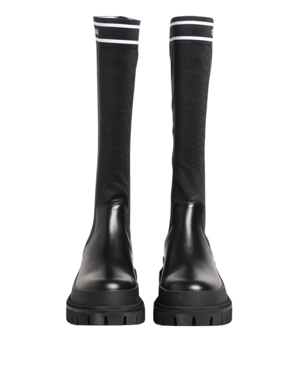 Dolce & Gabbana Black White Polyester Socks High Boots Shoes