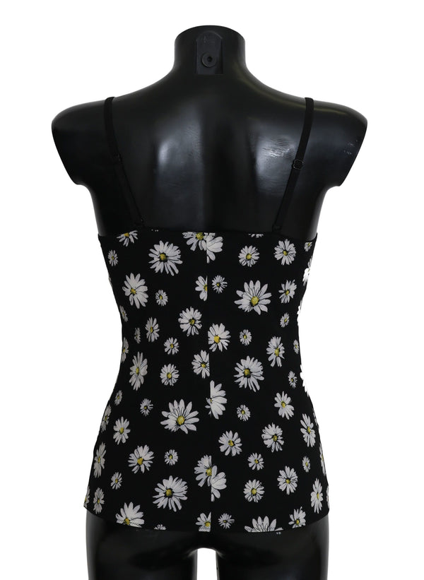 Dolce & Gabbana Elegant Black Daisy Floral Lace Chemise Dress