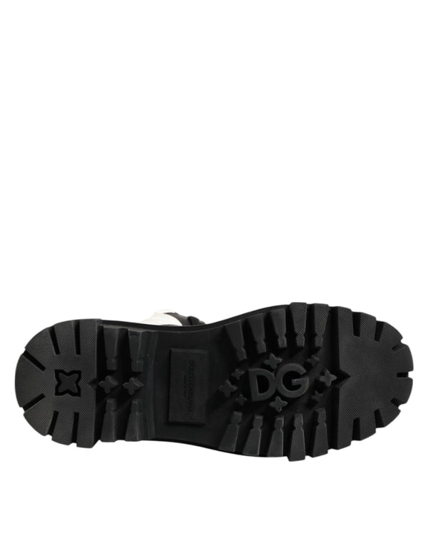 Dolce & Gabbana Black White Padded Mid Calf Lace Up Boots Shoes
