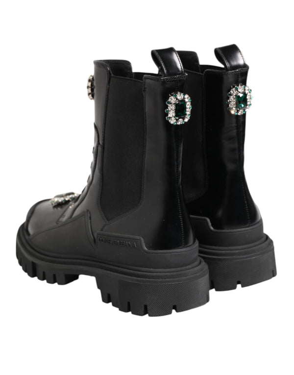 Dolce & Gabbana Black Crystal Embellished Combat Boots Shoes