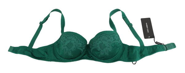 Dolce &amp; Gabbana Green Silk Stretch Floral Lace -rintaliivit