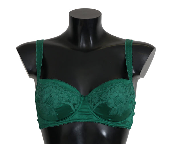 Dolce &amp; Gabbana Green Silk Stretch Floral Lace -rintaliivit