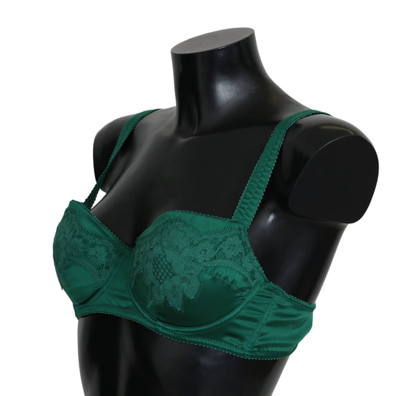 Dolce & Gabbana Enchanting Green Floral Lace Silk Bra