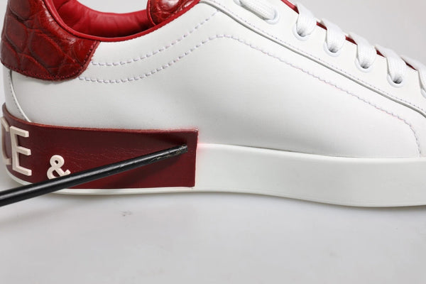 Dolce & Gabbana White Red Leather Logo Portofino Sneaker