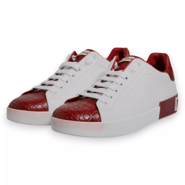 Dolce & Gabbana White Red Leather Logo Portofino Sneaker