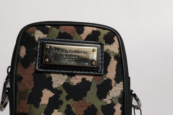 Dolce & Gabbana Multicolor Leopard Jacquard Logo Plaque Neck Strap Bag